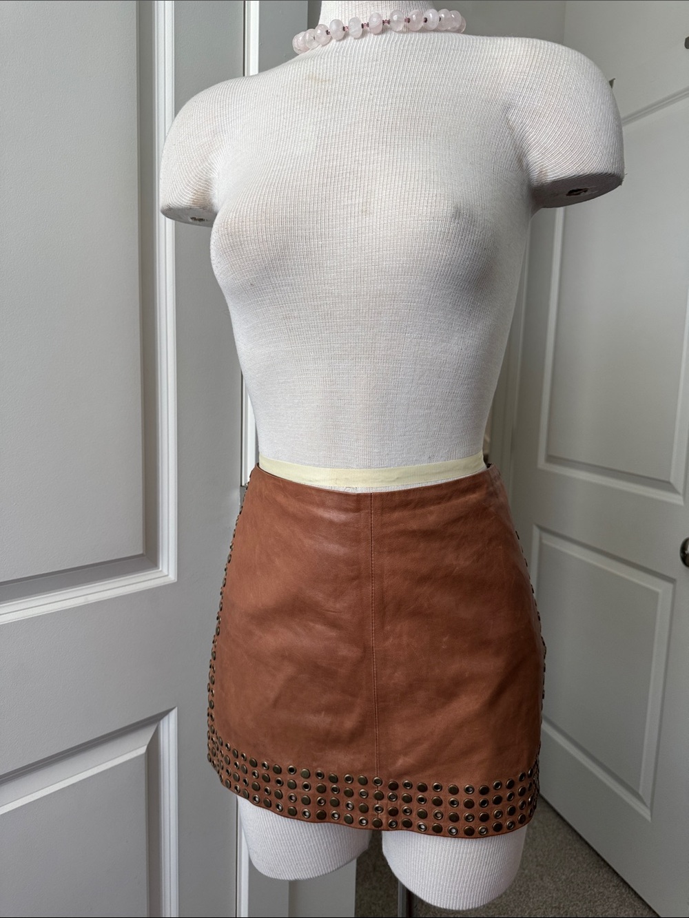 Haute Hippie Leather Mini Skirt in Cognac Brown